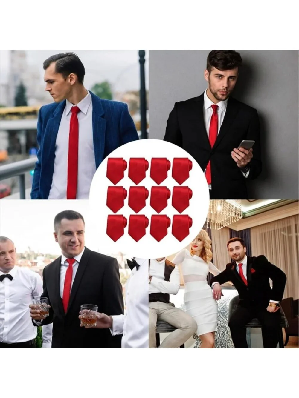 12 Pack Solid Red Ties for Men | Satin Neckties Bulk | Classic Formal